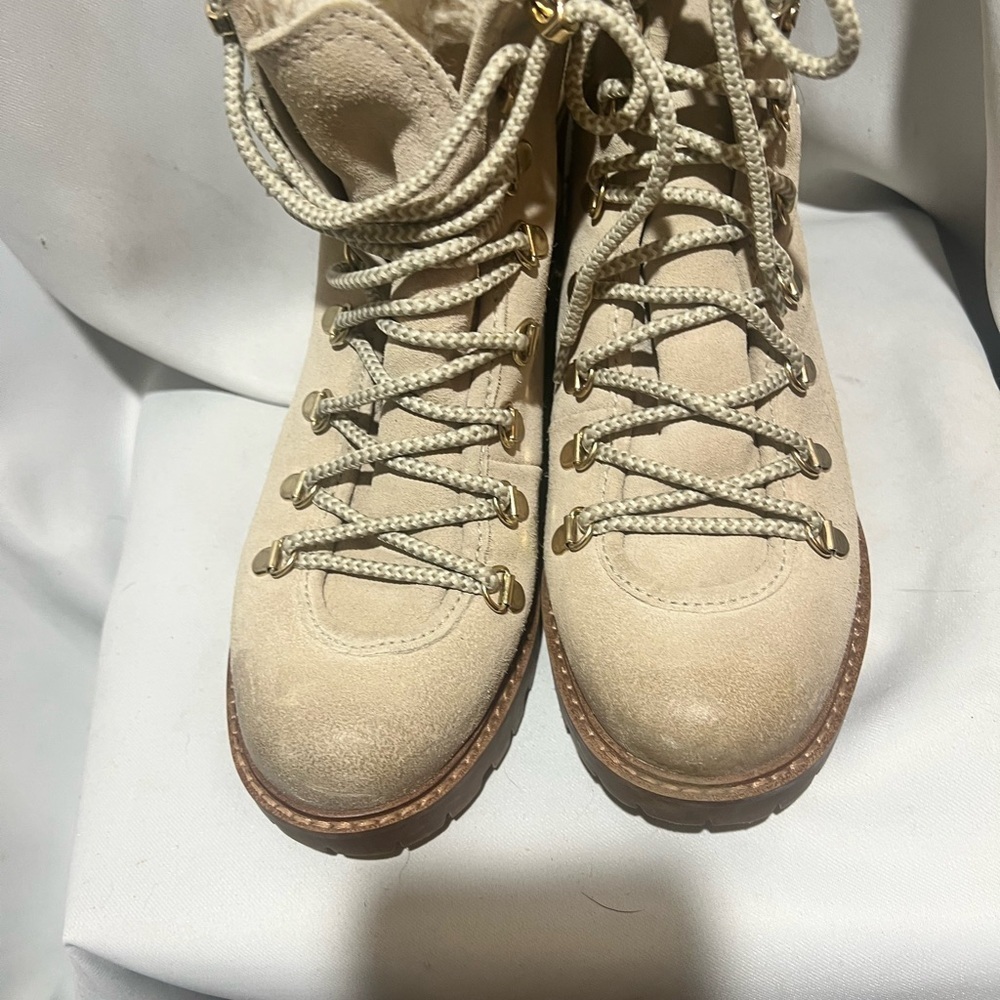 Sam Edelman Tenlee Leather Cream Lace-Up Winter Boots Size 7.5 - Picture 8 of 9
